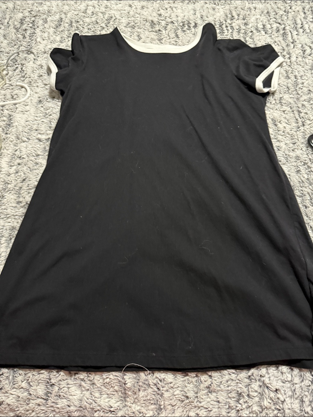 Divided Black Short Sleeve Tunic with White Trim